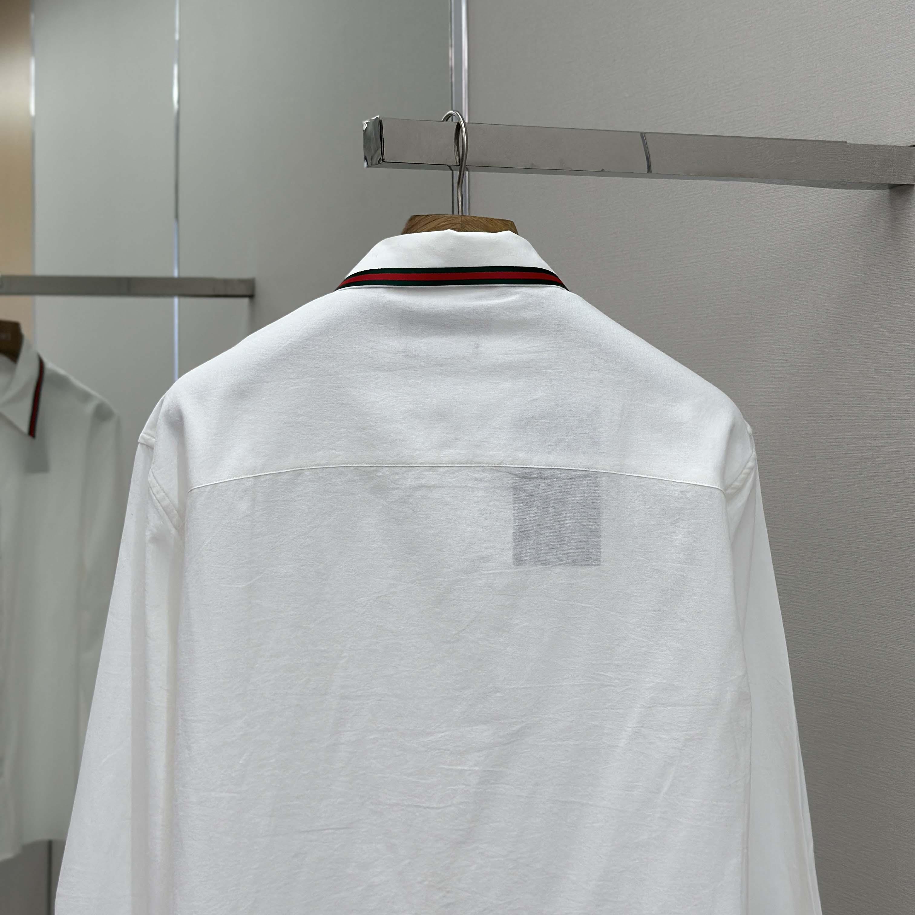 Gucci Web-stripe Trim Cotton Shirt - DesignerGu