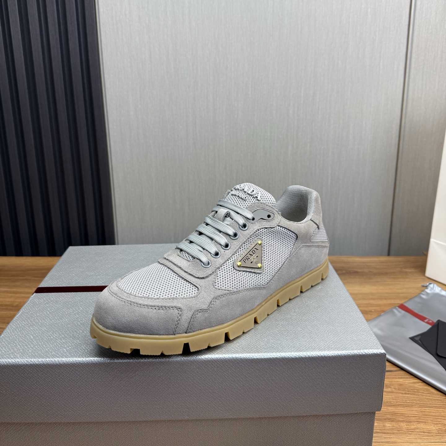 Prada Trail Mesh Fabric And Suede Sneakers - DesignerGu