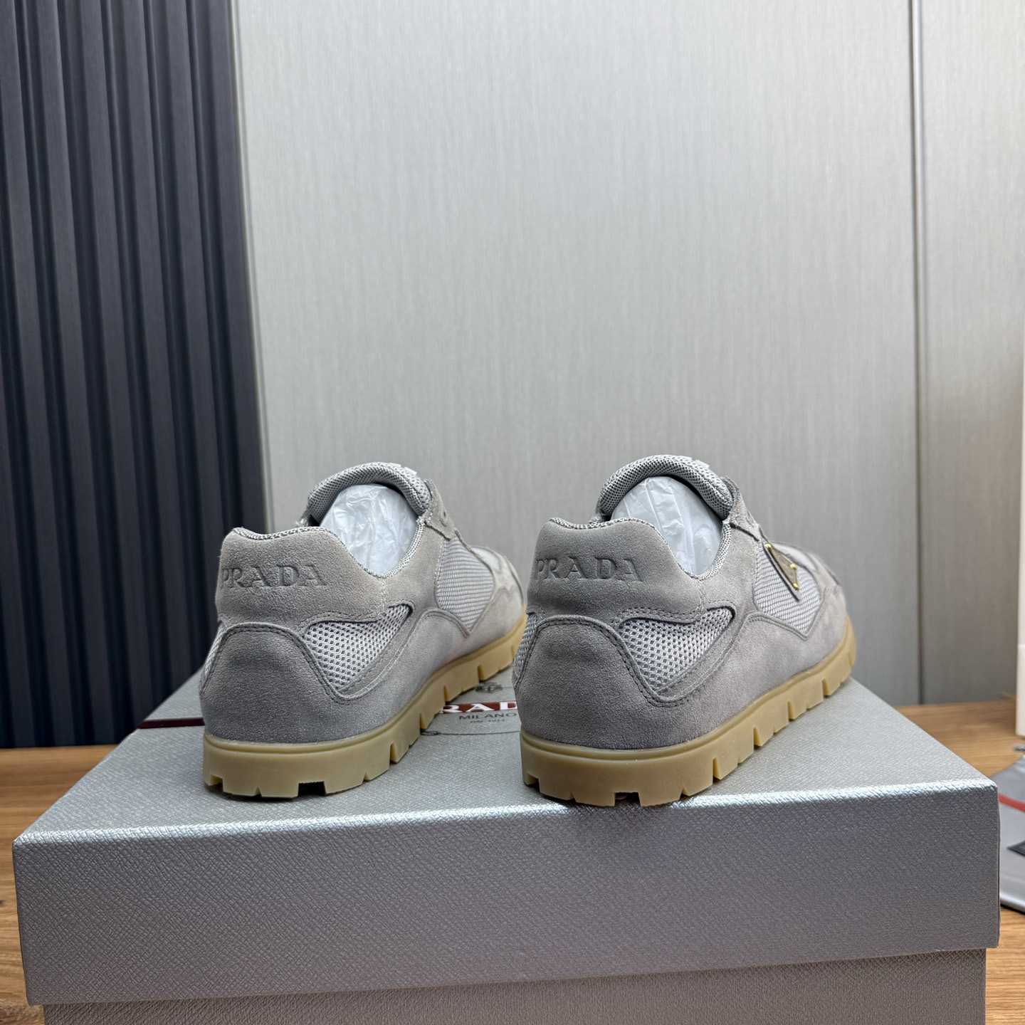 Prada Trail Mesh Fabric And Suede Sneakers - DesignerGu