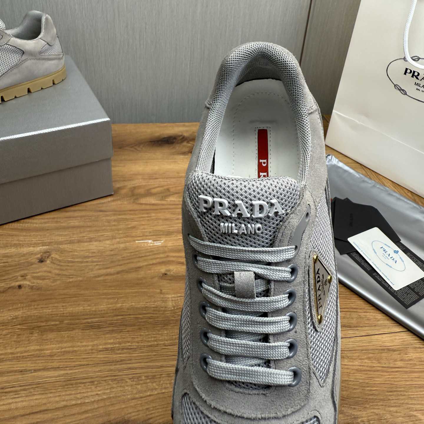 Prada Trail Mesh Fabric And Suede Sneakers - DesignerGu