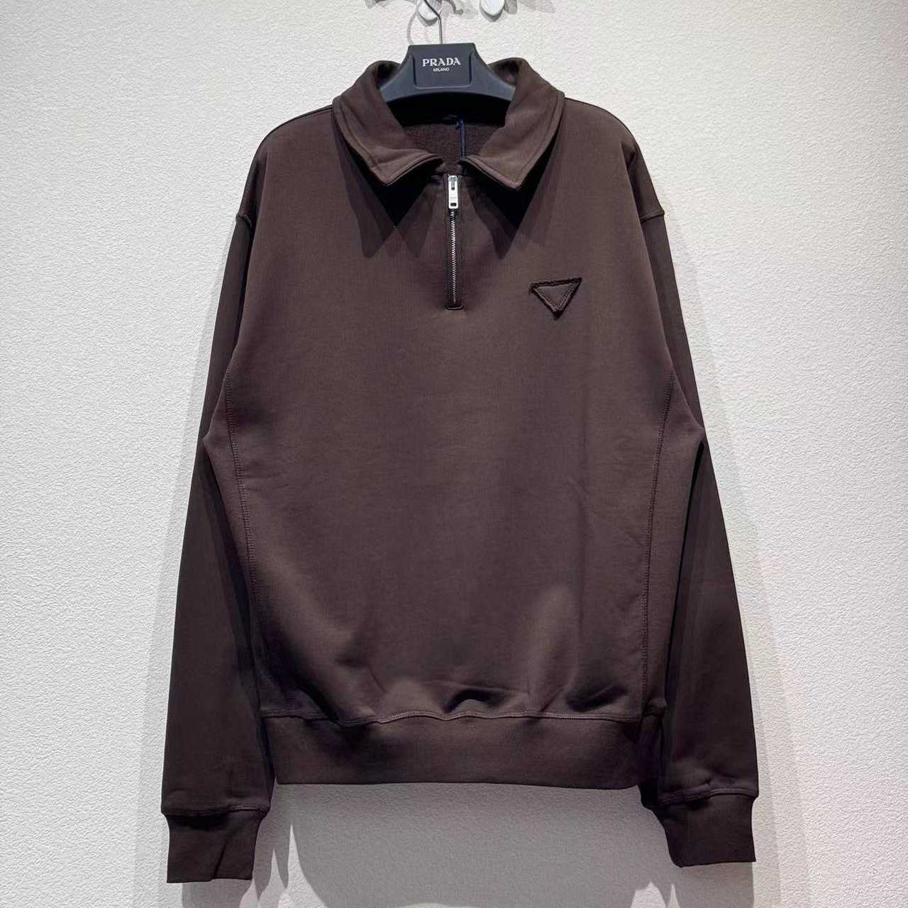 Prada Cotton Triangle Chest Quarter-Zip Sweatshirt - DesignerGu