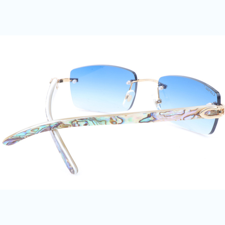 Cartier CT_3524012 Shell Mix White Buffalo Sunglasses In Gold Gradient Blue - DesignerGu