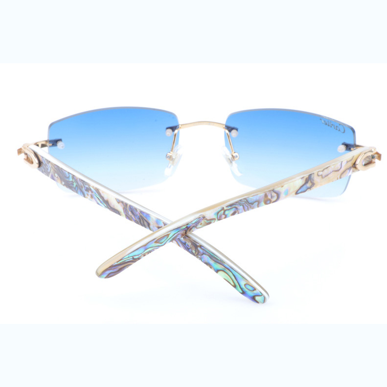 Cartier CT_3524012 Shell Mix White Buffalo Sunglasses In Gold Gradient Blue - DesignerGu