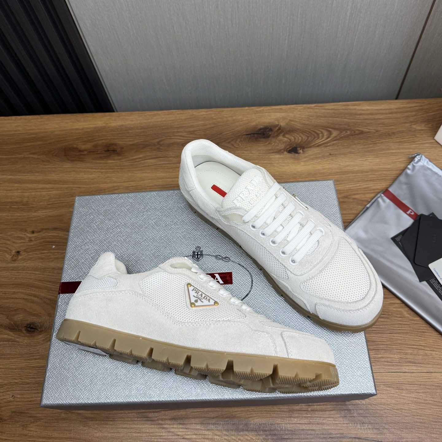 Prada Trail Mesh Fabric And Suede Sneakers - DesignerGu