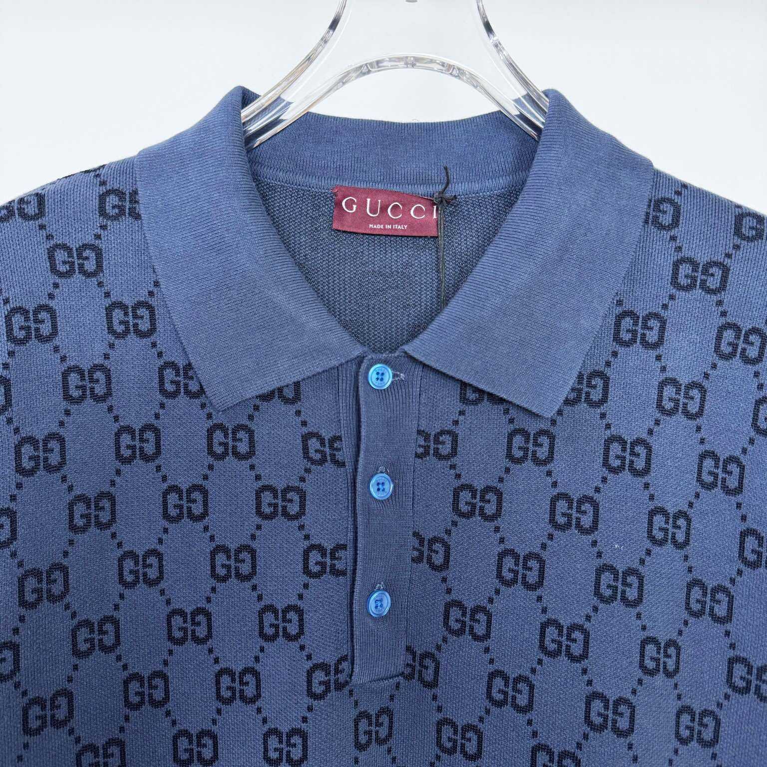 Gucci GG Cotton Knit Jacquard Polo Shirt - DesignerGu