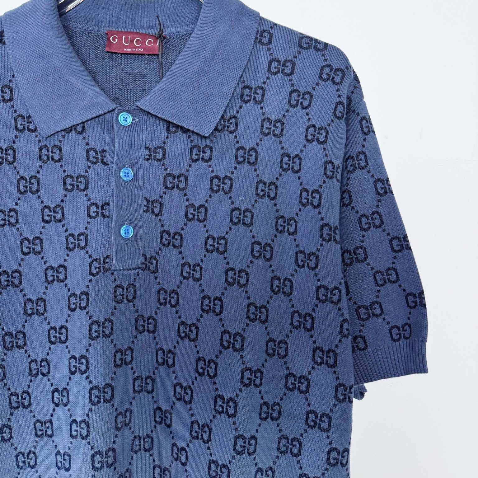 Gucci GG Cotton Knit Jacquard Polo Shirt - DesignerGu