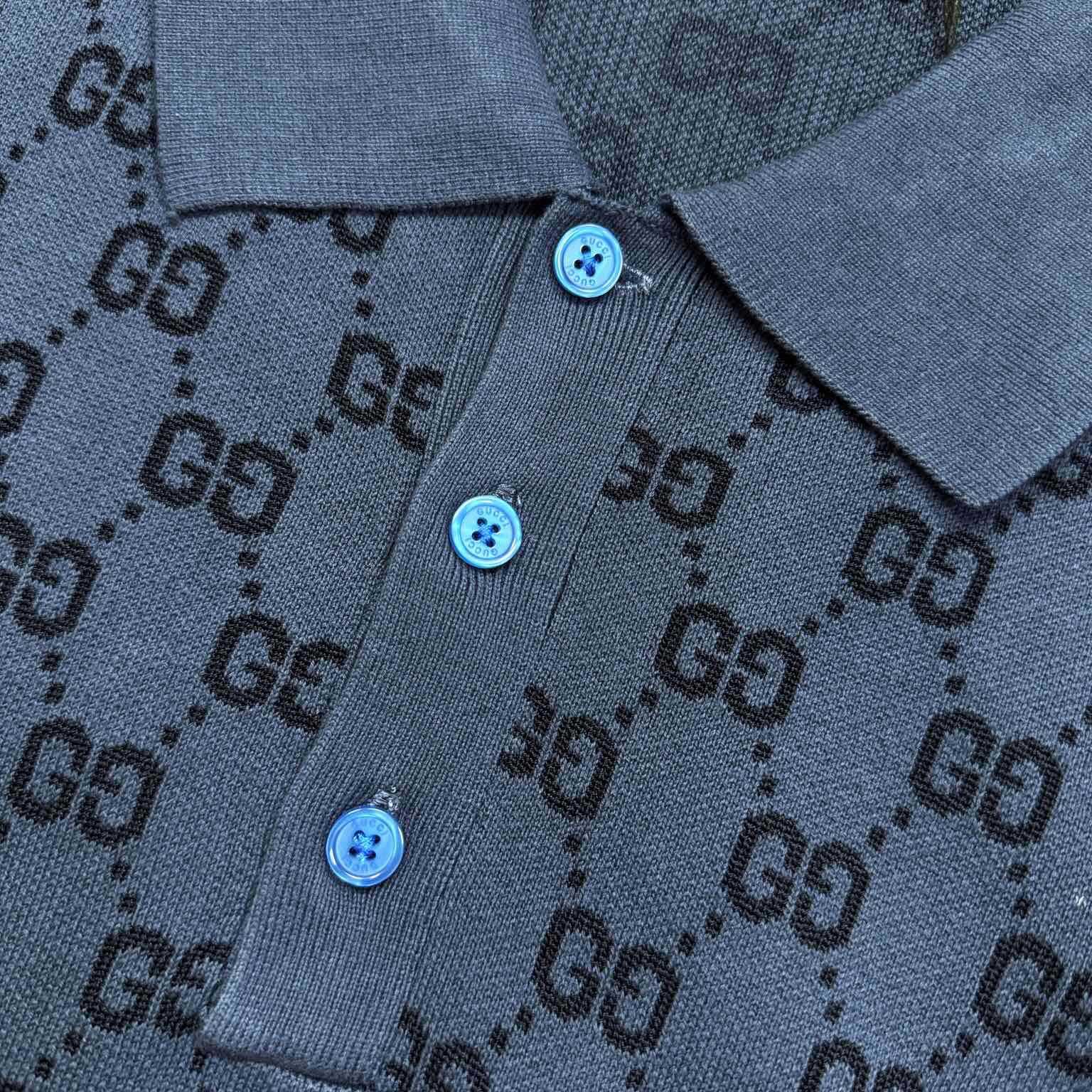 Gucci GG Cotton Knit Jacquard Polo Shirt - DesignerGu