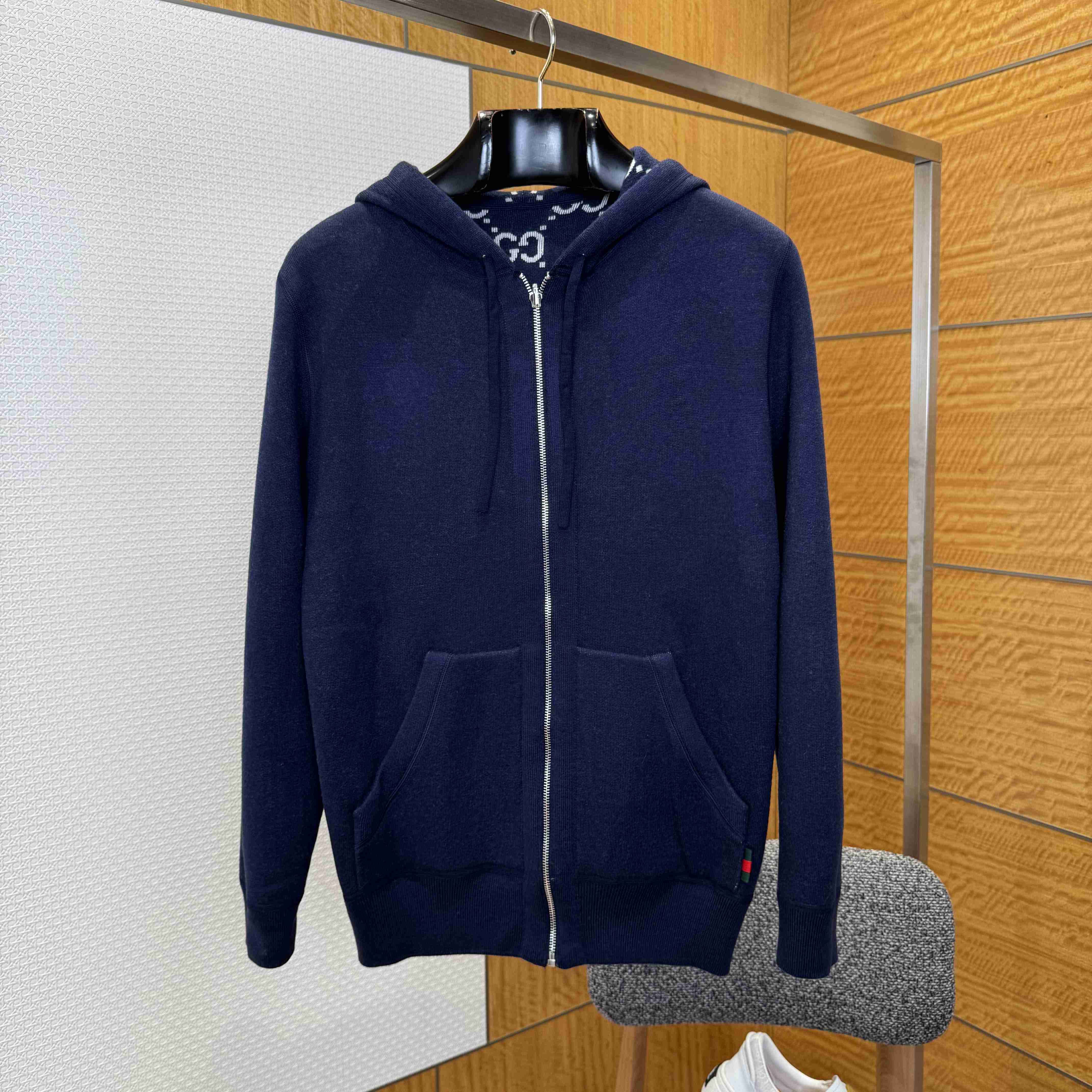 Gucci Reversible GG Wool Hooded Zip Jacket   - DesignerGu