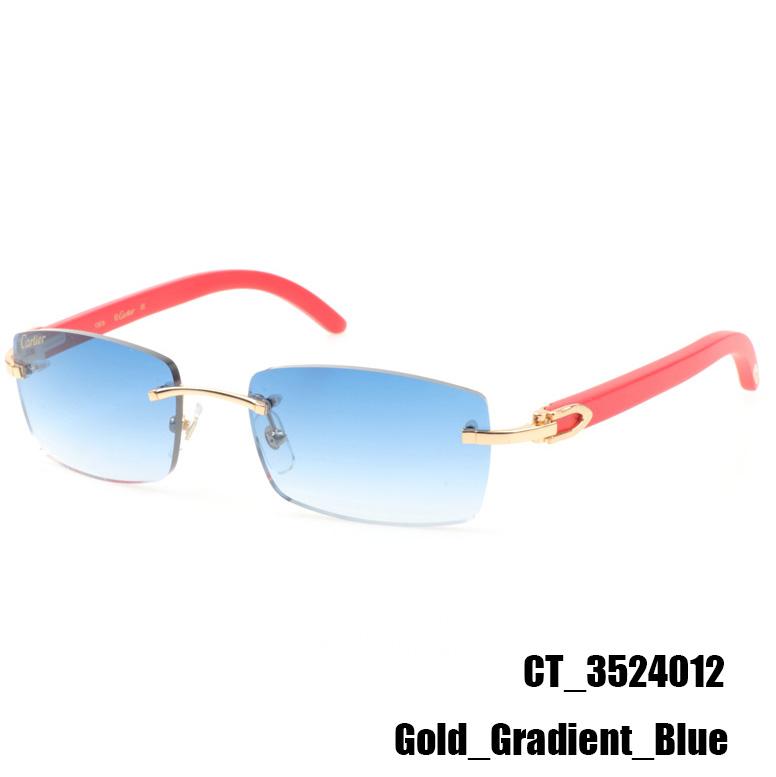 Cartier CT_3524012 Red Wood Sunglasses In Gold Gradient Blue - DesignerGu