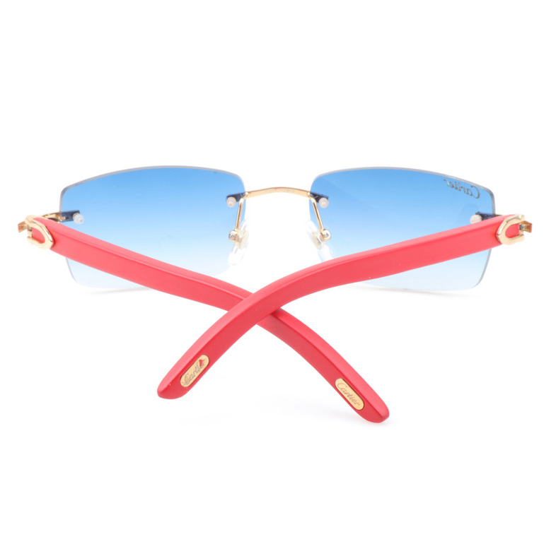 Cartier CT_3524012 Red Wood Sunglasses In Gold Gradient Blue - DesignerGu