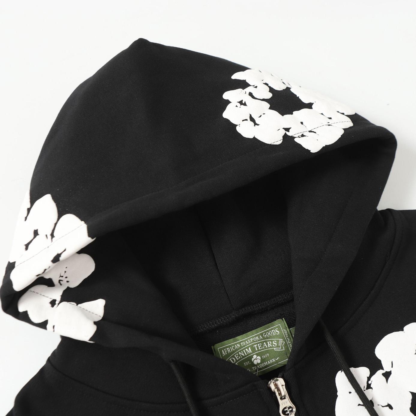 Denim Tears Cotton Wreath Zip Hoodie Black - DesignerGu