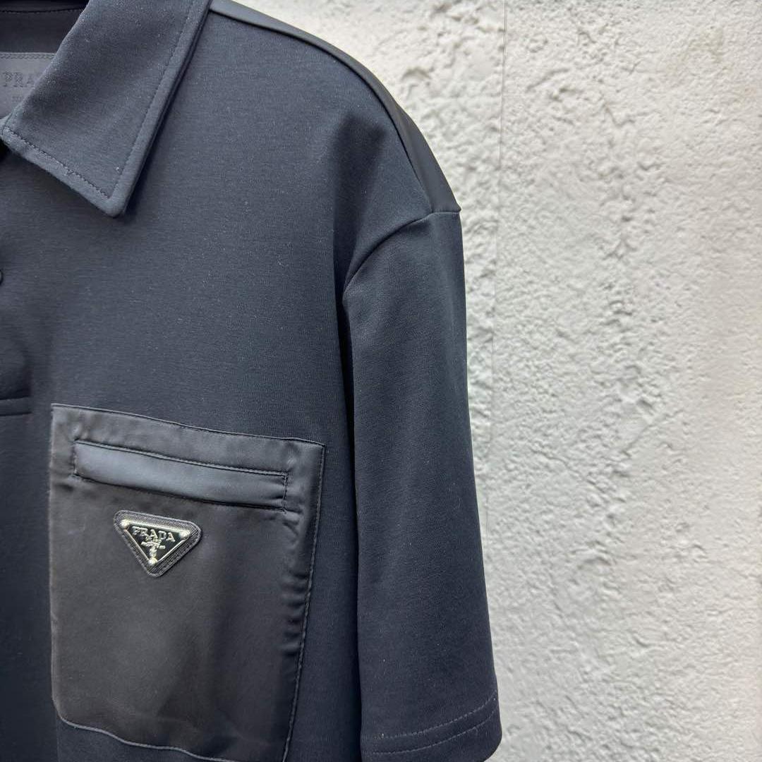 Prada Stretch Cotton Polo Shirt With Re-Nylon Details - DesignerGu
