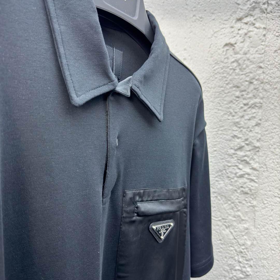 Prada Stretch Cotton Polo Shirt With Re-Nylon Details - DesignerGu