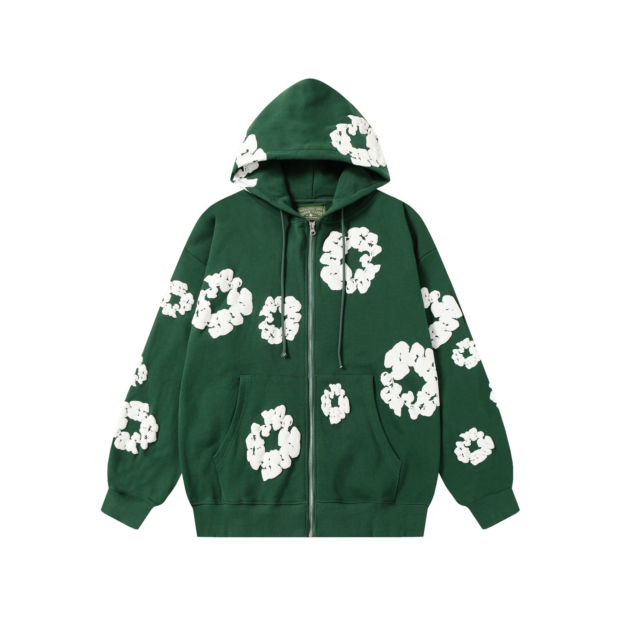 Denim Tears Cotton Wreath Zip Hoodie Green - DesignerGu
