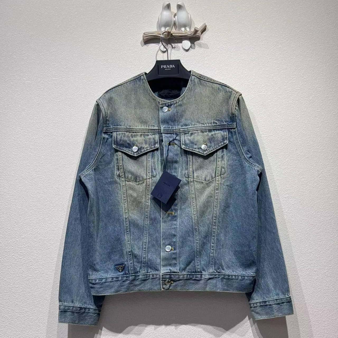 Prada Triangle-logo Denim Blouson Jacket - DesignerGu