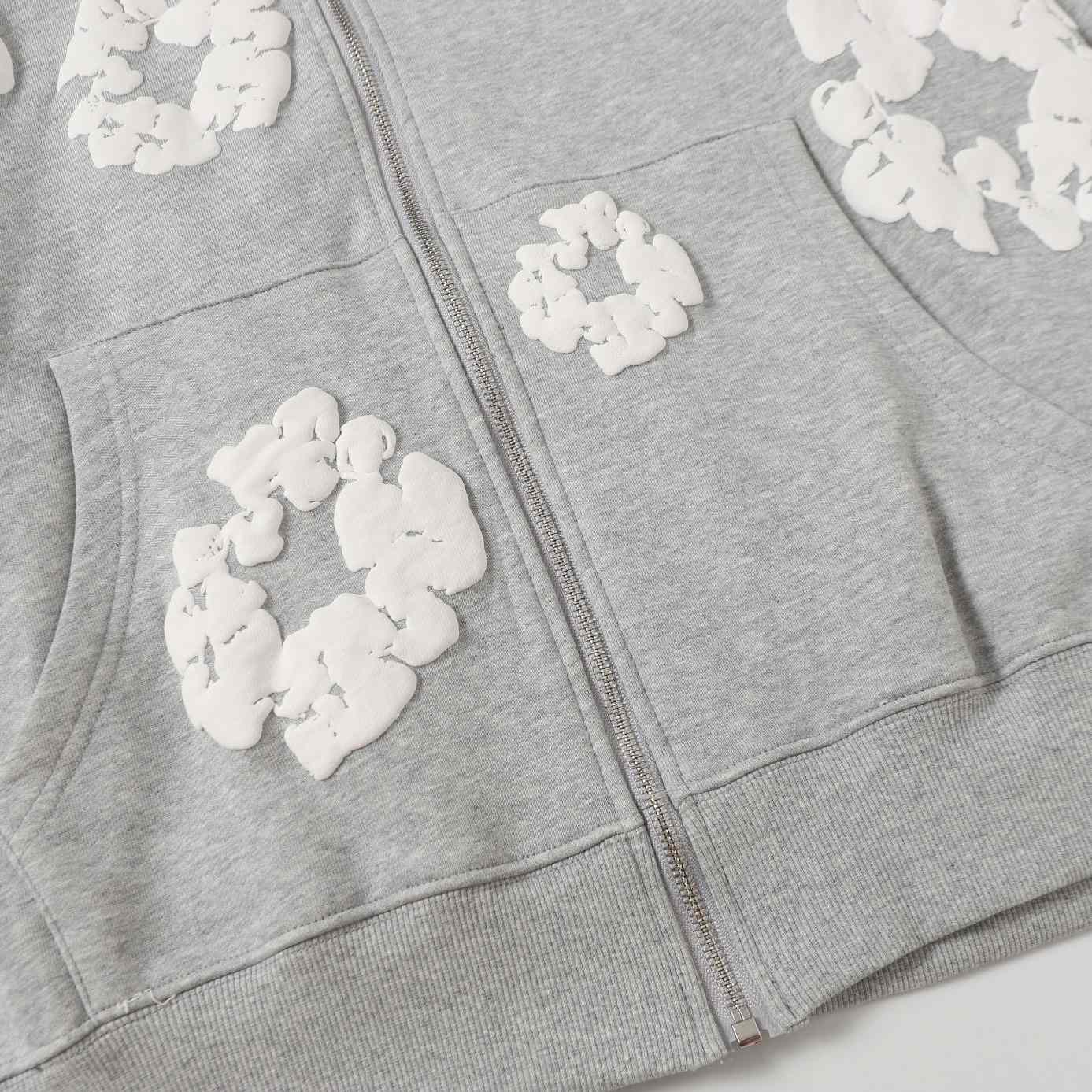 Denim Tears Cotton Wreath Zip Hoodie Grey - DesignerGu