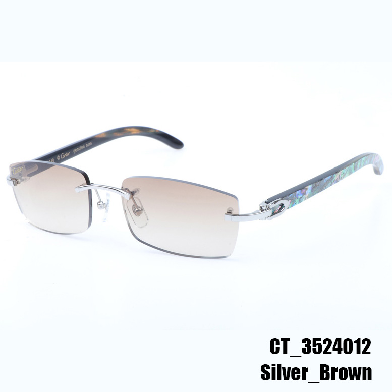 Cartier CT_3524012 Shell Mix Black Buffalo Sunglasses In Silver Brown - DesignerGu