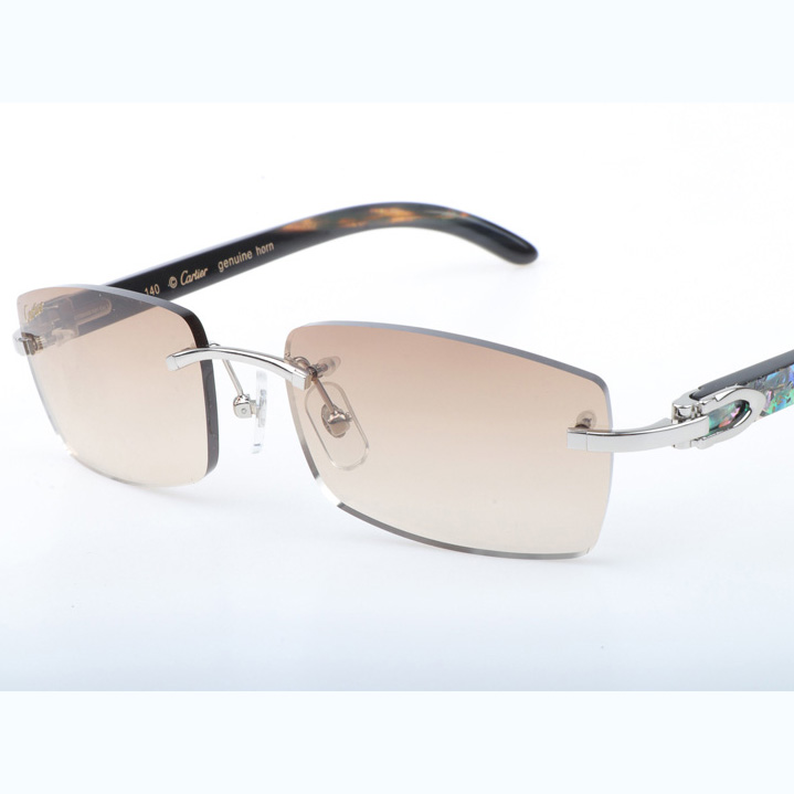 Cartier CT_3524012 Shell Mix Black Buffalo Sunglasses In Silver Brown - DesignerGu