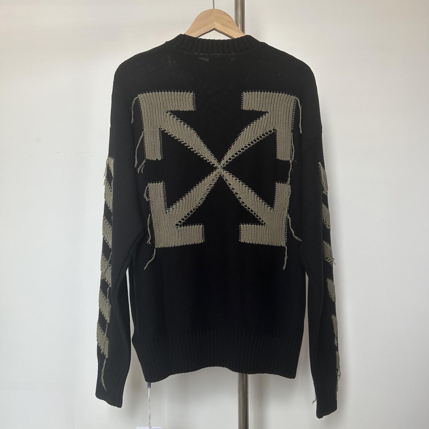 Off-White Reverse Arrow Diag Knit Crewneck 'Black/Green' - DesignerGu