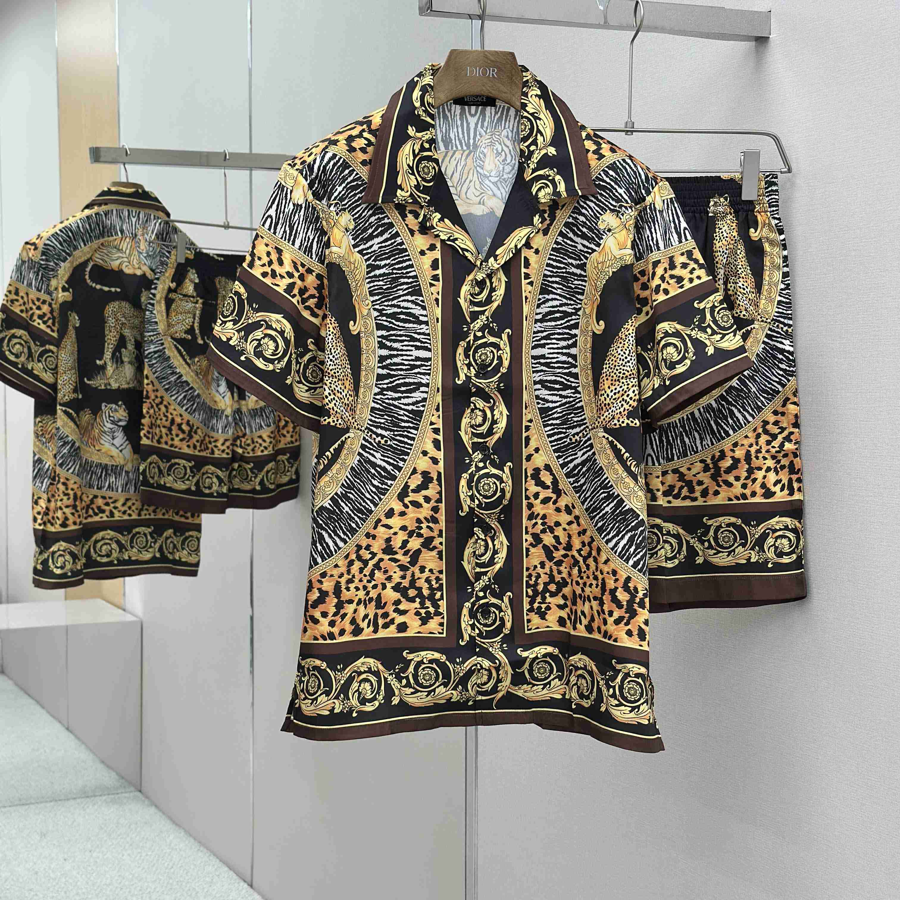 Versace Wild Cats Silk Shirt & Shorts - DesignerGu