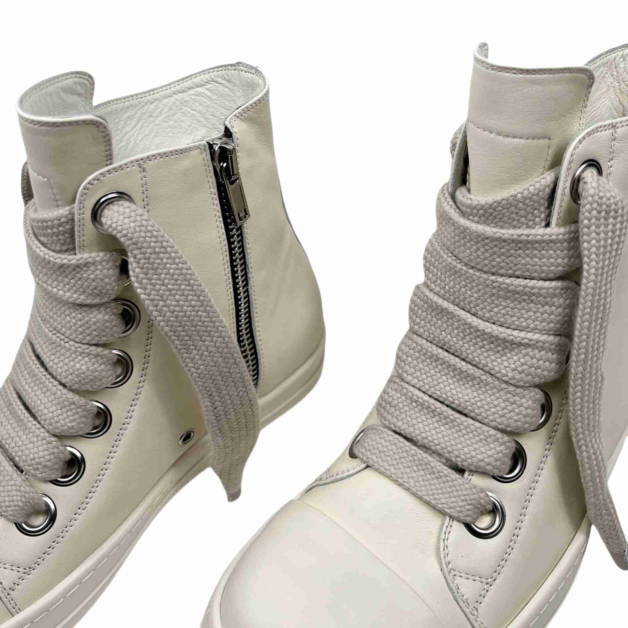Rick Owens Lido High Sneaks Jumbo Laced Milk - DesignerGu