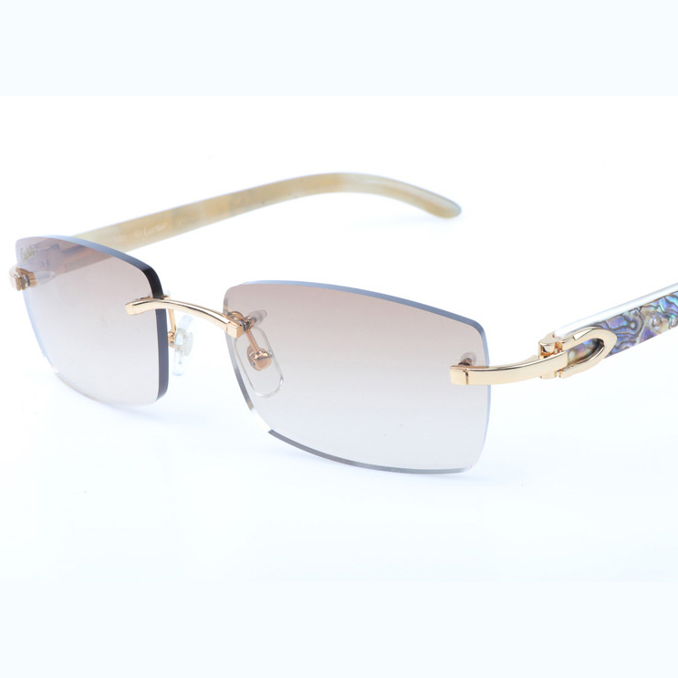 Cartier CT_3524012 Shell Mix White Buffalo Sunglasses In Gold Brown - DesignerGu