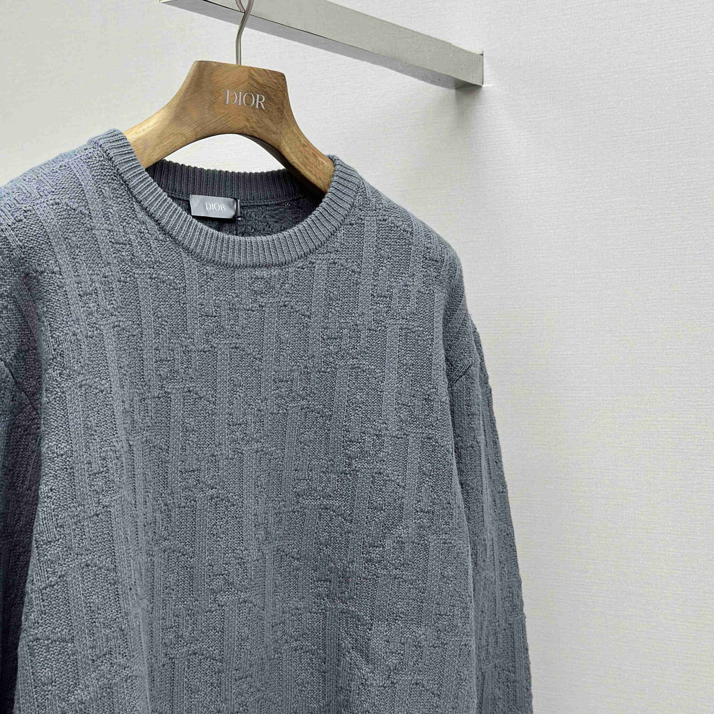 Dior Oblique Sweater Gray Cotton-Blend Jacquard - DesignerGu
