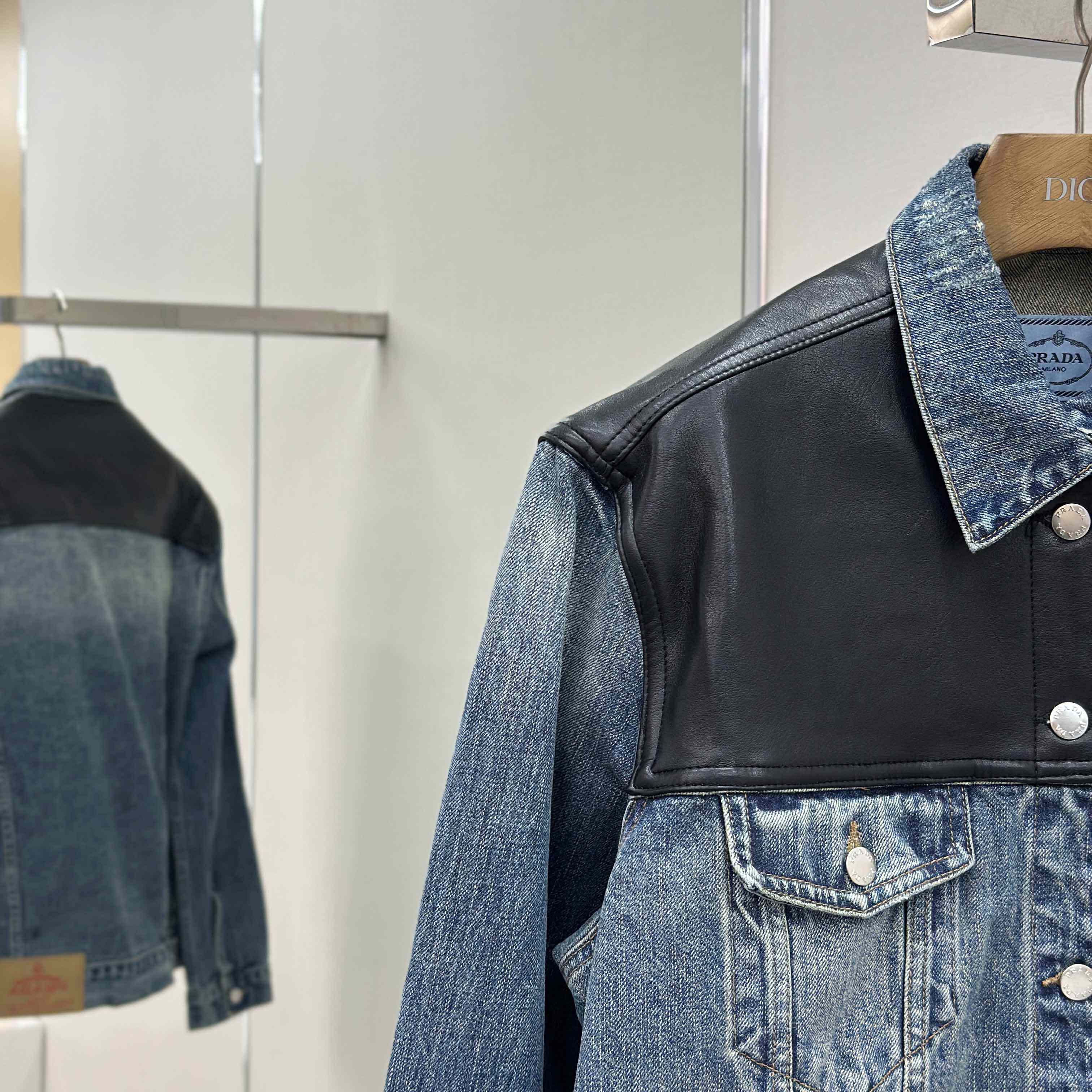 Prada Denim And Leather Jacket - DesignerGu