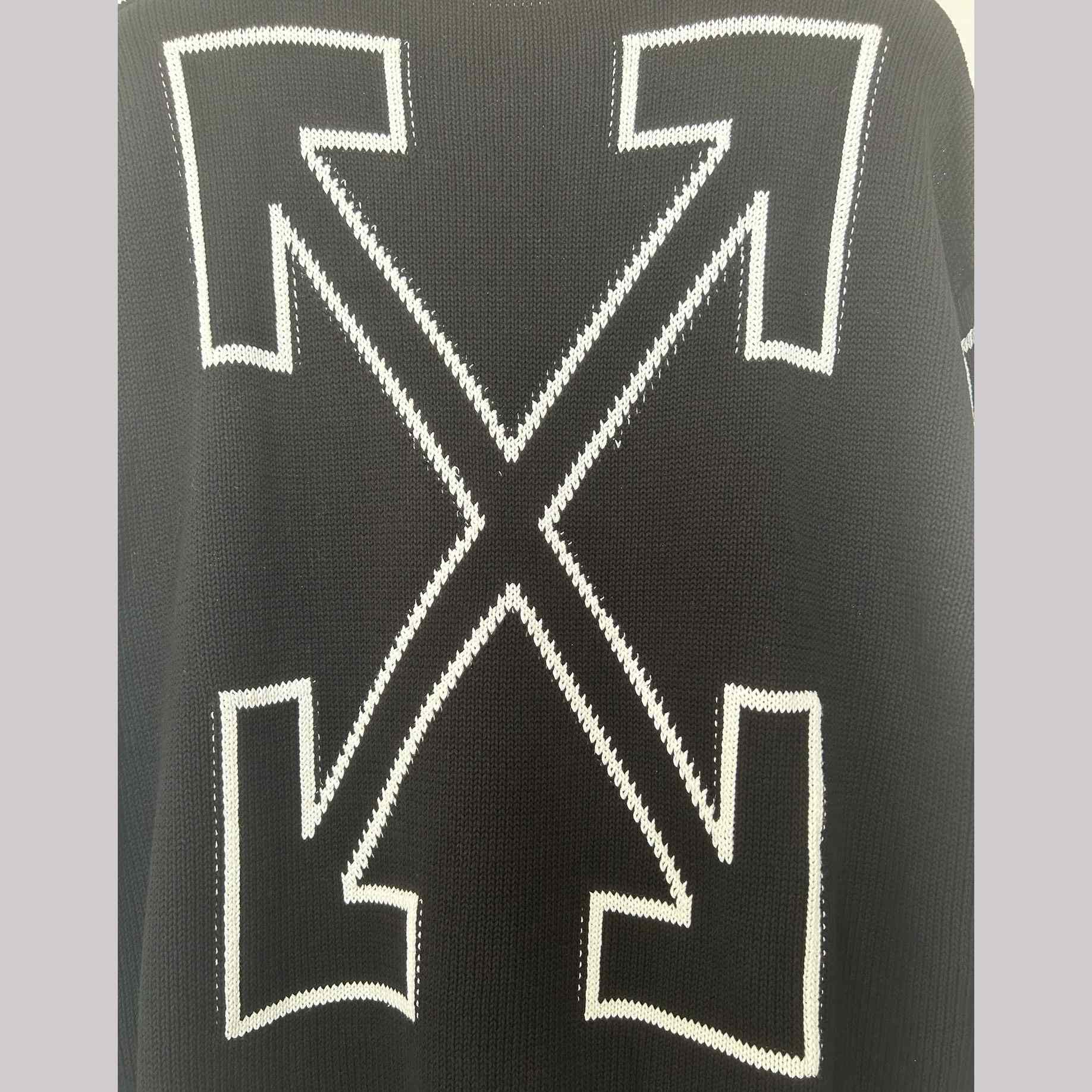 Off-White Diag Outline Knit Crewneck 'Black/White' - DesignerGu