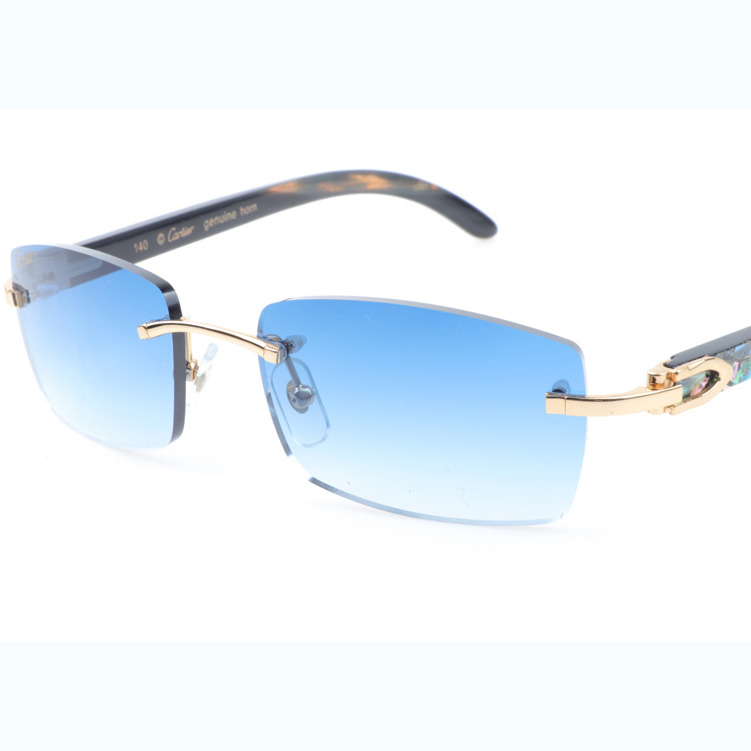 Cartier CT_3524012 Shell Mix Black Buffalo Sunglasses In Gold Gradient Blue - DesignerGu