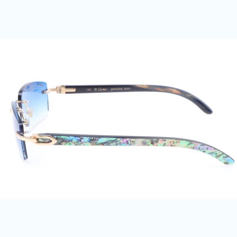 Cartier CT_3524012 Shell Mix Black Buffalo Sunglasses In Gold Gradient Blue - DesignerGu