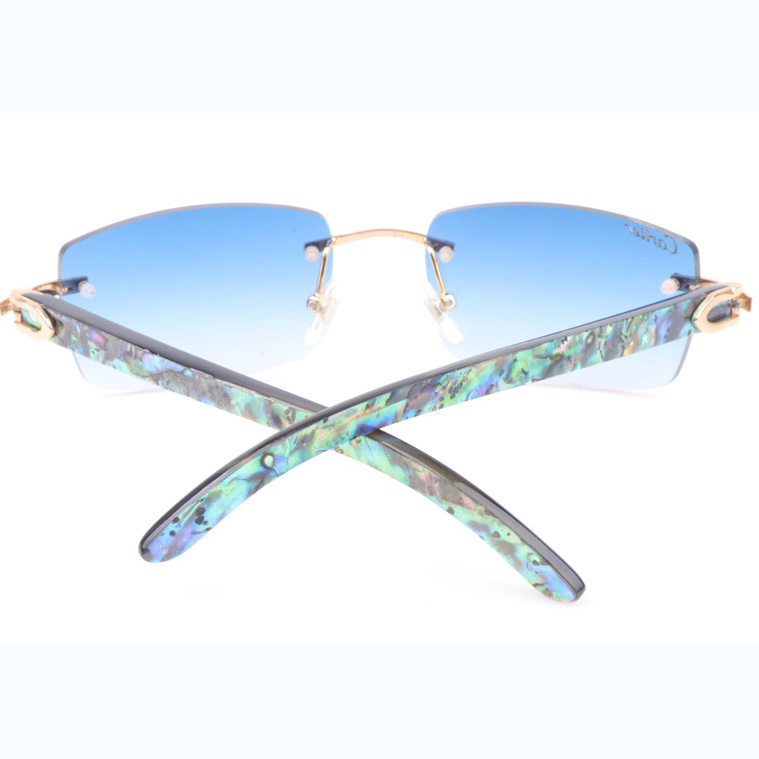 Cartier CT_3524012 Shell Mix Black Buffalo Sunglasses In Gold Gradient Blue - DesignerGu