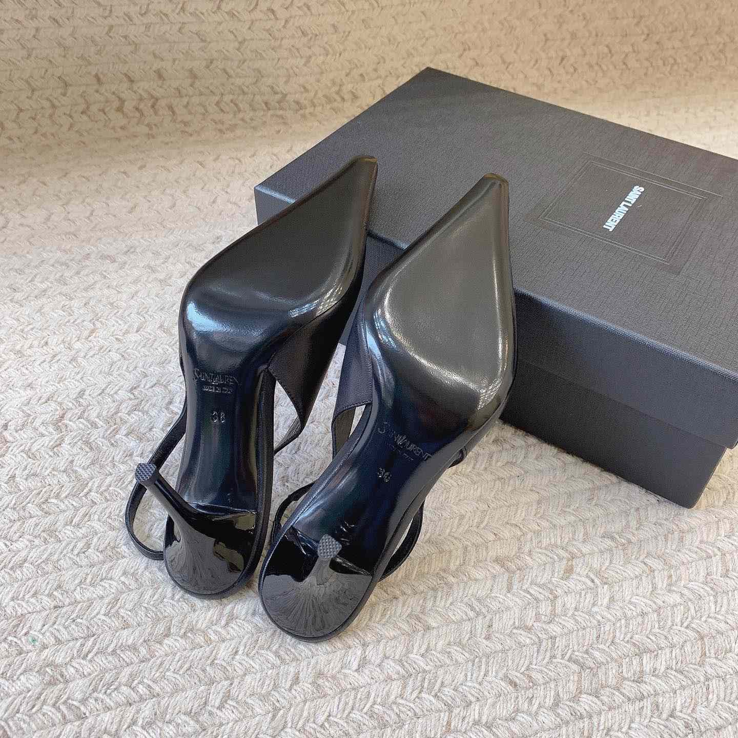 Saint Laurent Leather YSL Slingback Pumps - DesignerGu