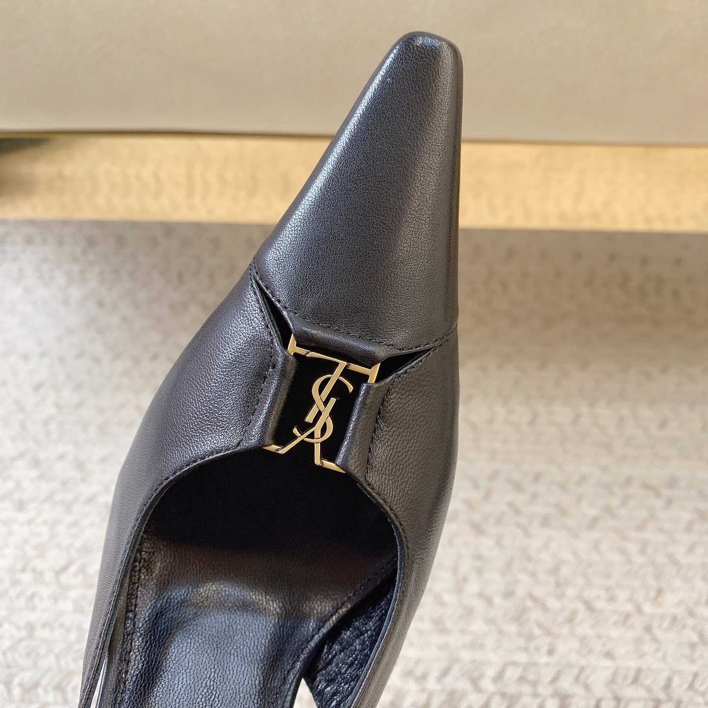 Saint Laurent Leather YSL Slingback Pumps - DesignerGu