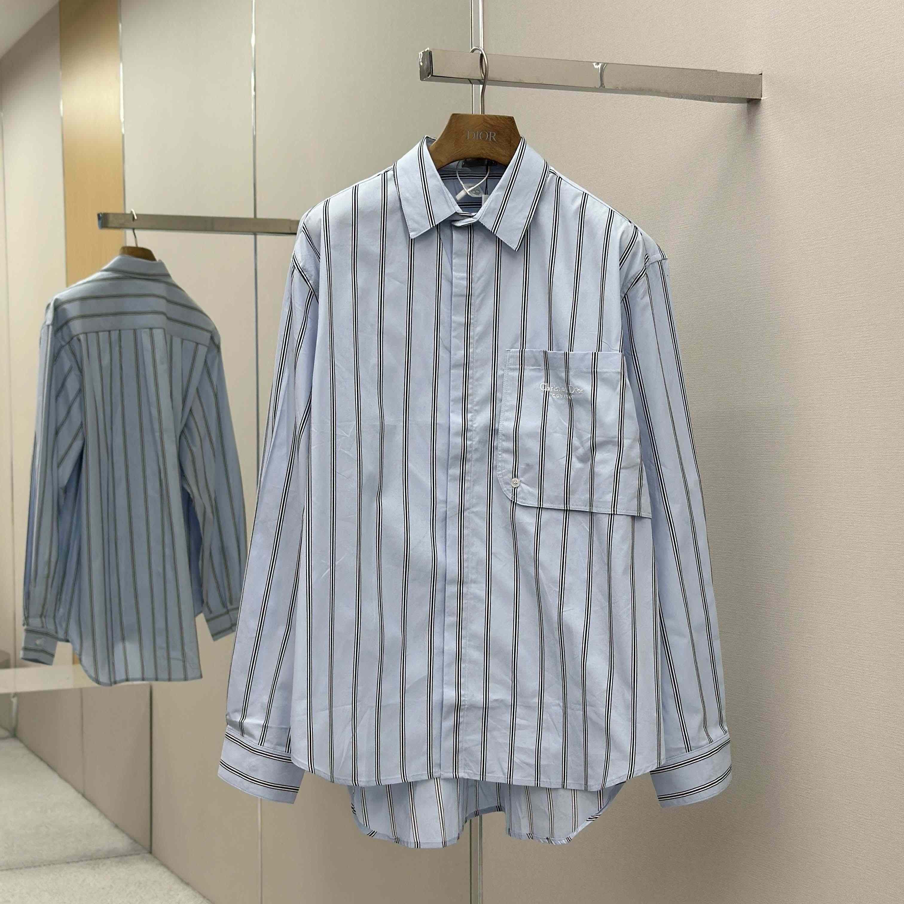 Dior Embroidery Shirt in Blue - DesignerGu