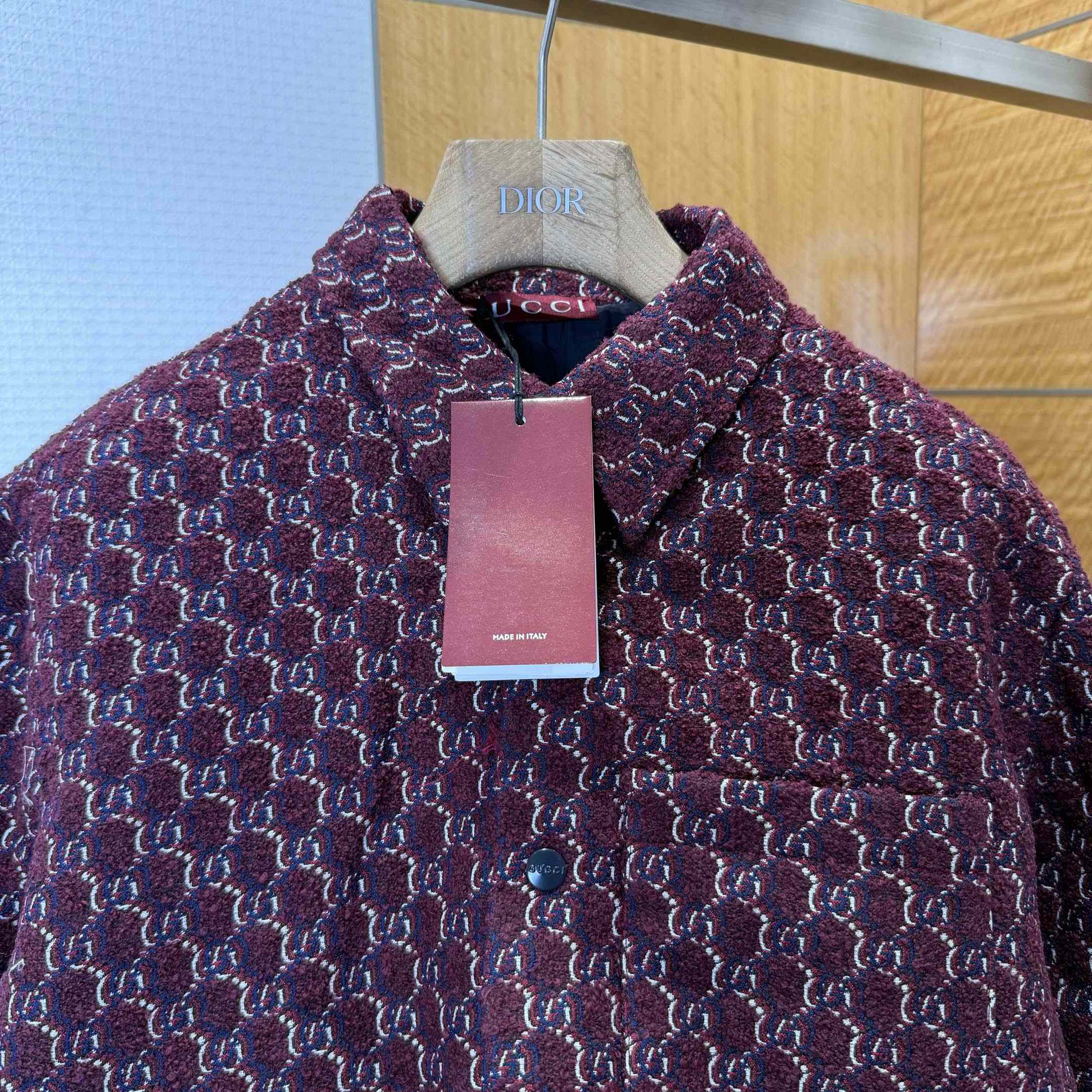 Gucci Bouclé Wool Jacquard Shirt 'Burgundy/Blue' - DesignerGu