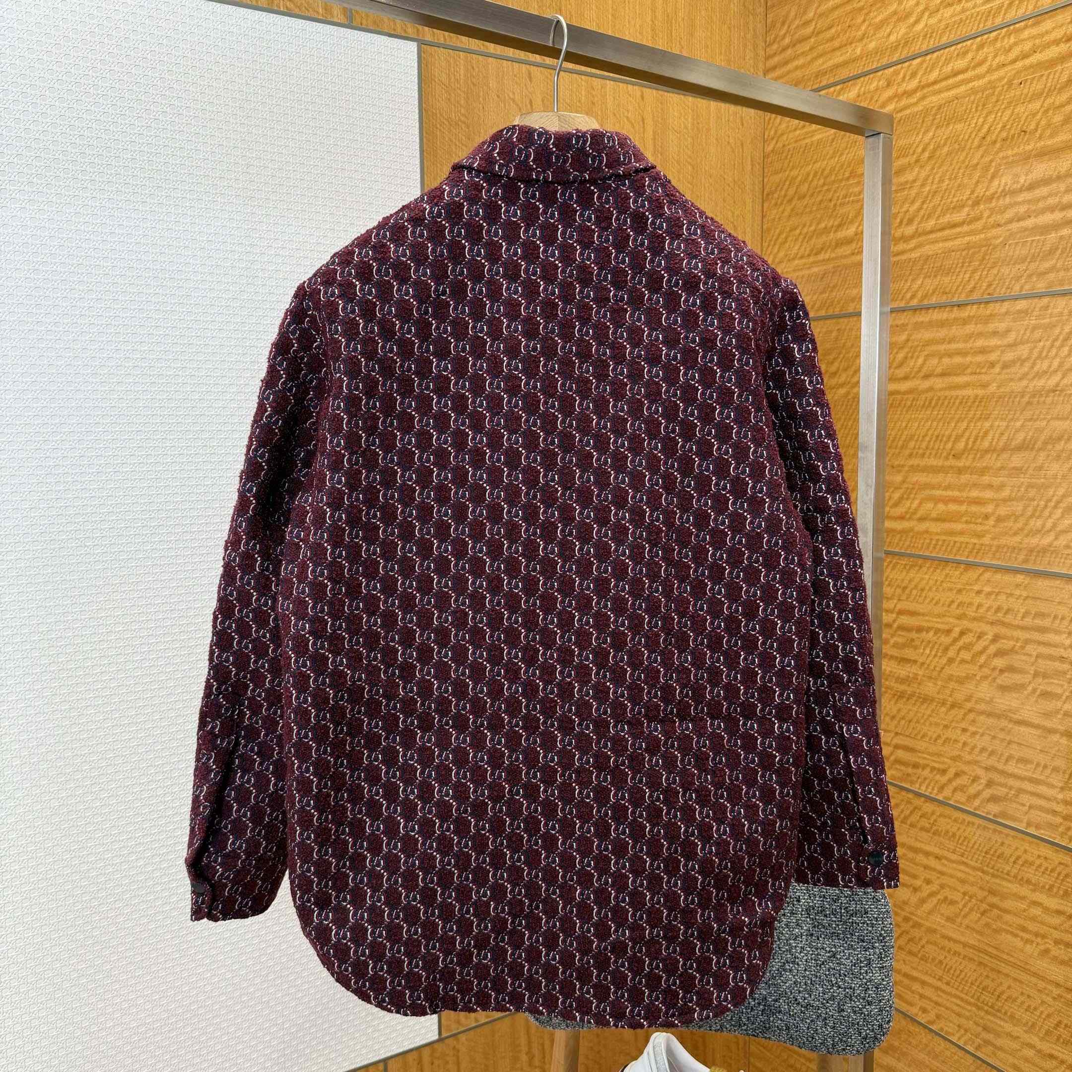 Gucci Bouclé Wool Jacquard Shirt 'Burgundy/Blue' - DesignerGu