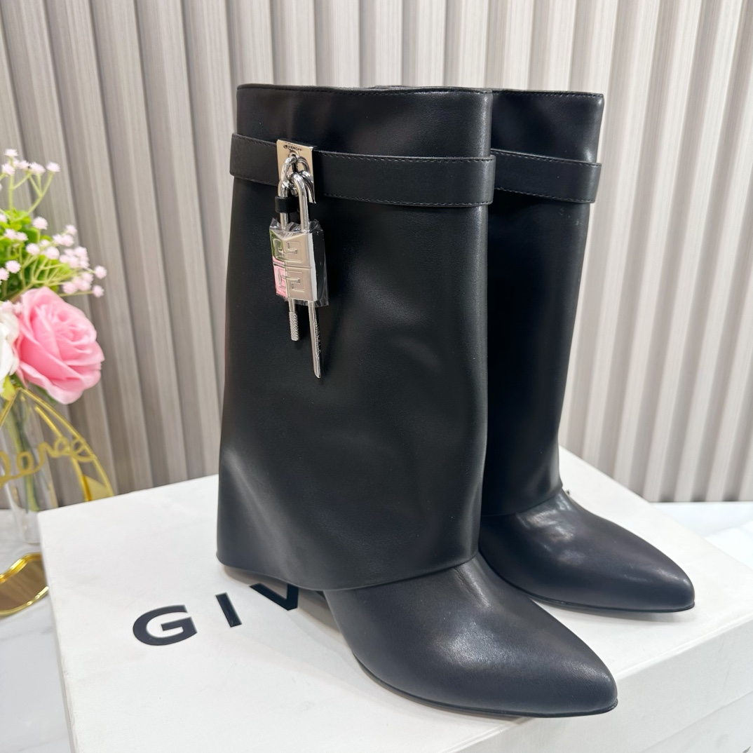 Givenchy Shark Lock Leather Knee-high Boots - DesignerGu