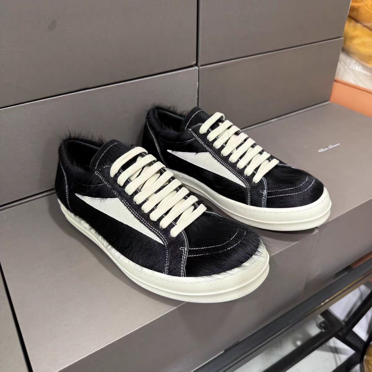 Rick Owens Black Pony Hair Low Sneakers - DesignerGu