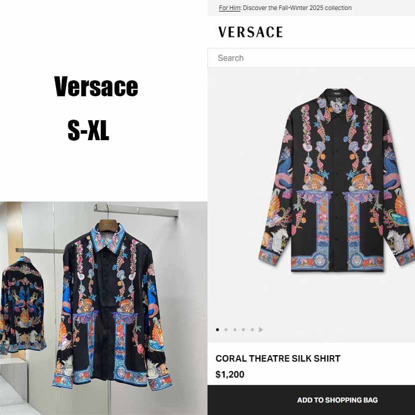 Versace Coral Theatre Silk Shirt - DesignerGu