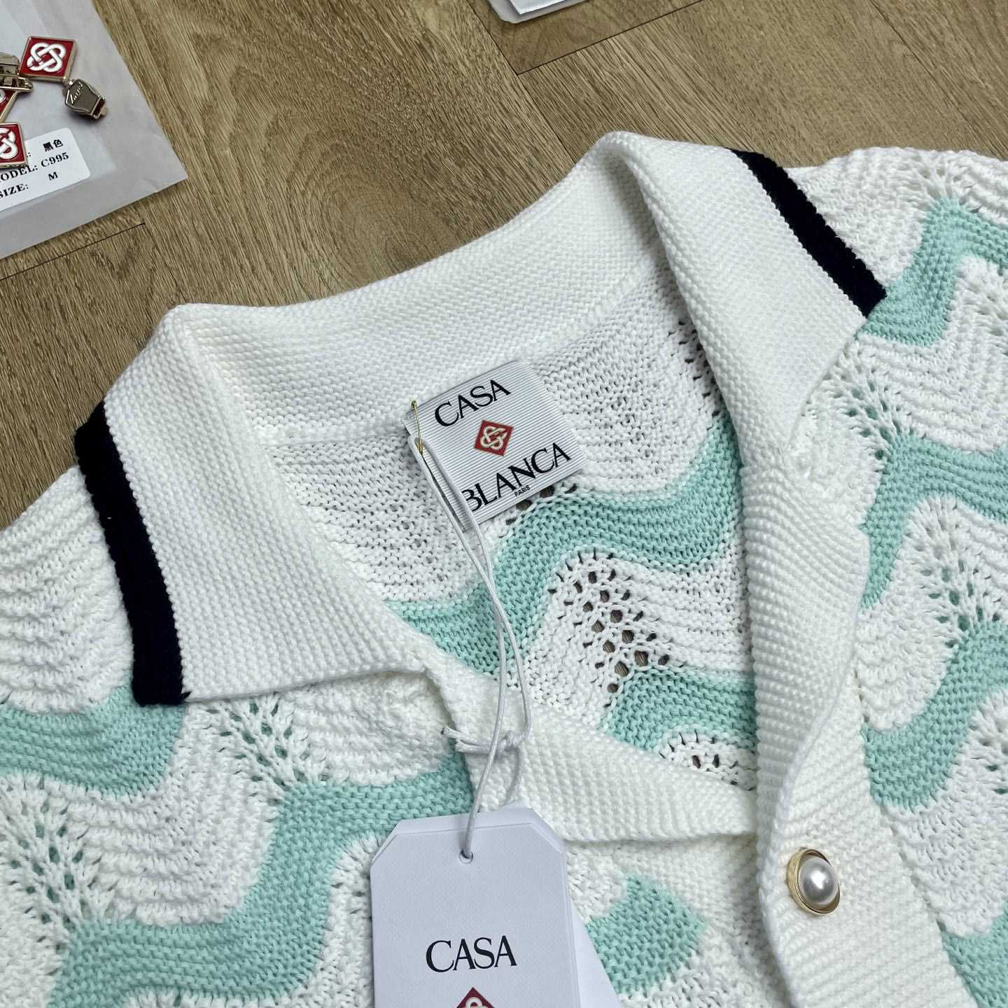 Casablanca Gradient Wave Cotton Crochet Short Sleeve Shirt   D0110 - DesignerGu