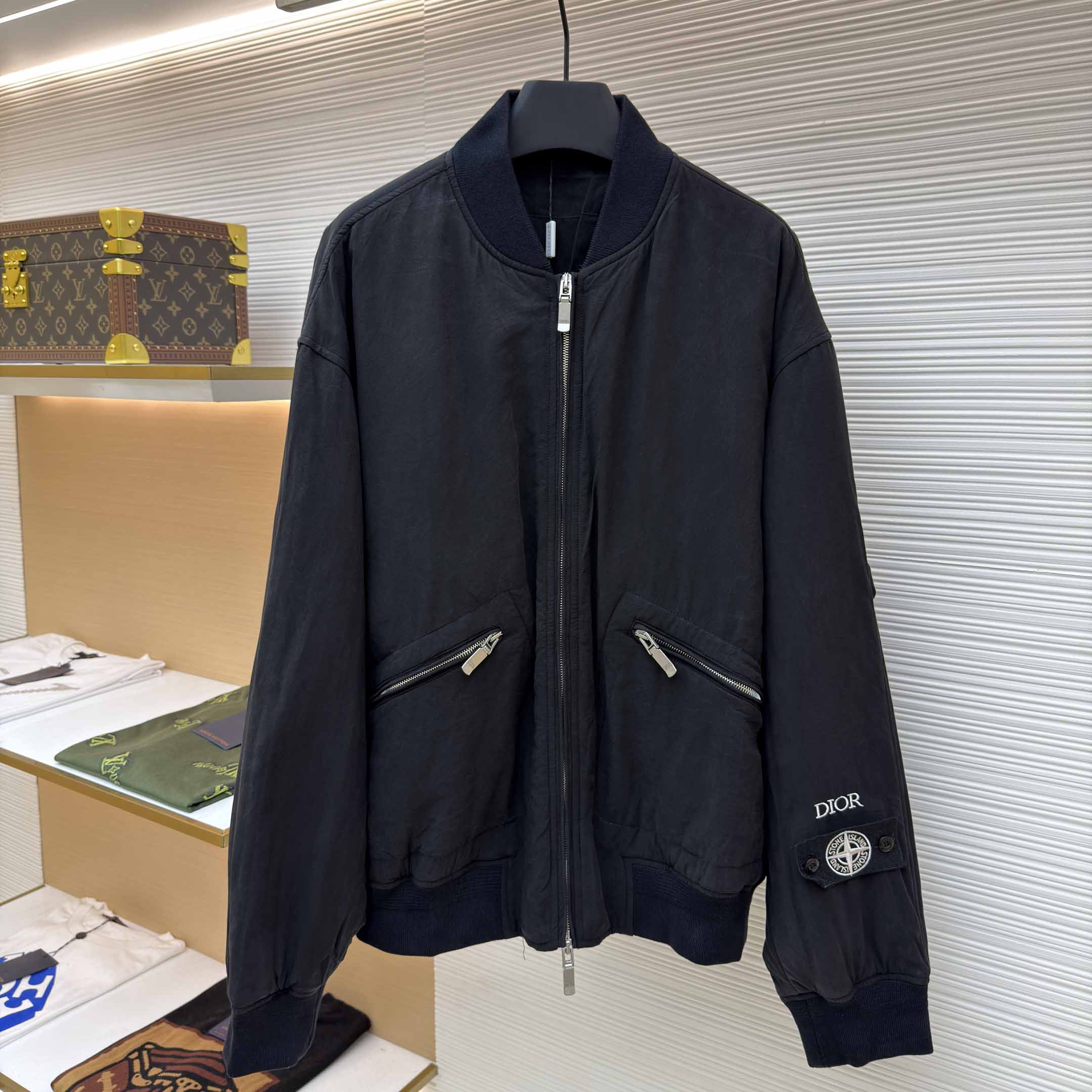 Dior x Stone Island Habotai Silk Blend Bomber Jacket Black  - DesignerGu