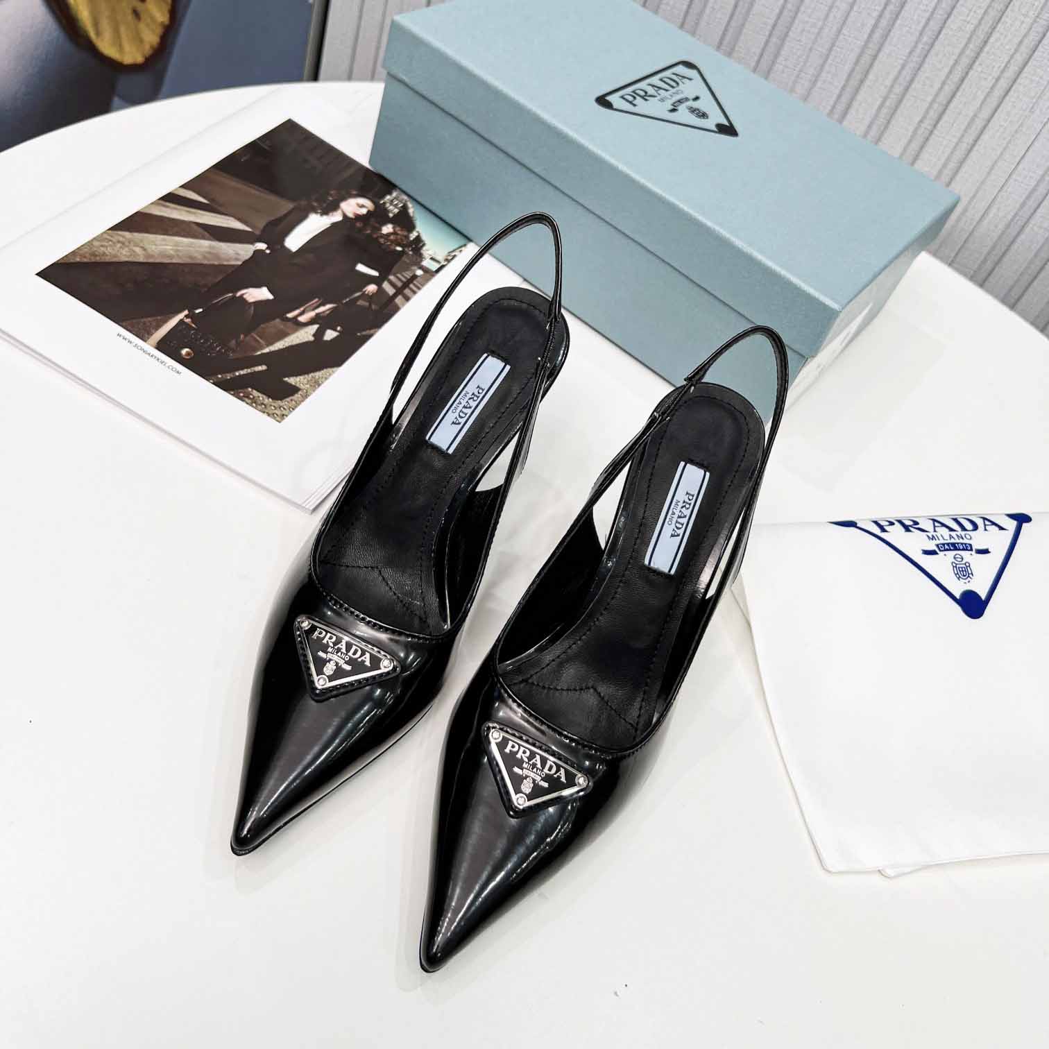 Prada Brushed Leather Slingback Pumps - DesignerGu
