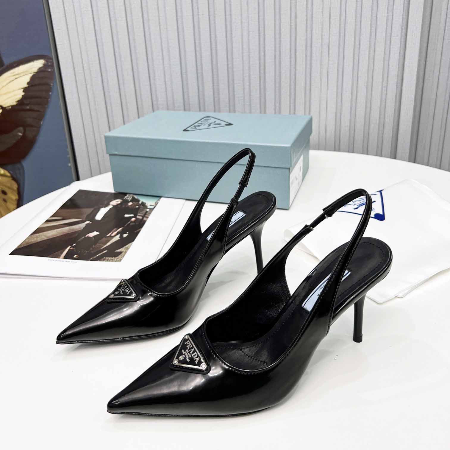 Prada Brushed Leather Slingback Pumps - DesignerGu