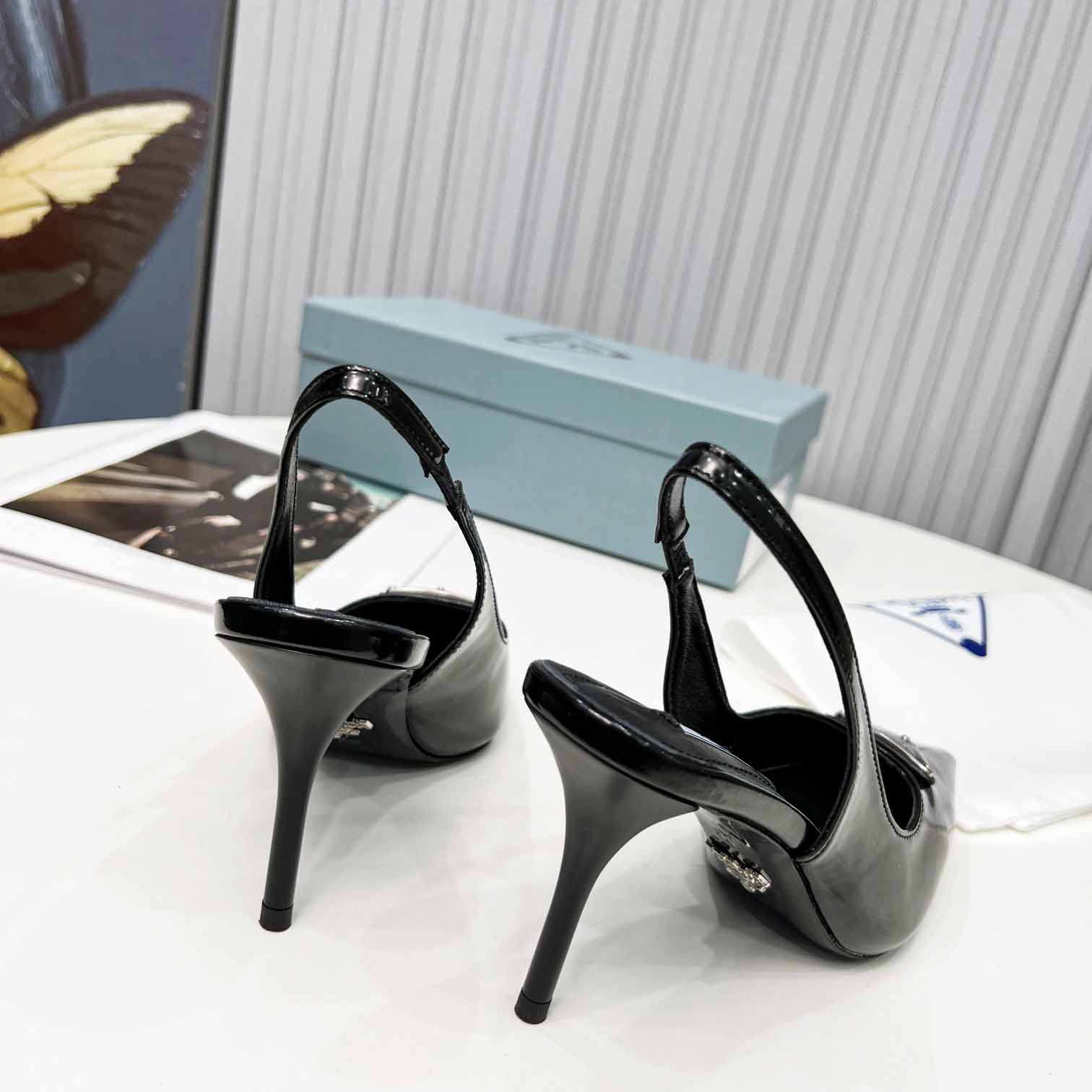 Prada Brushed Leather Slingback Pumps - DesignerGu