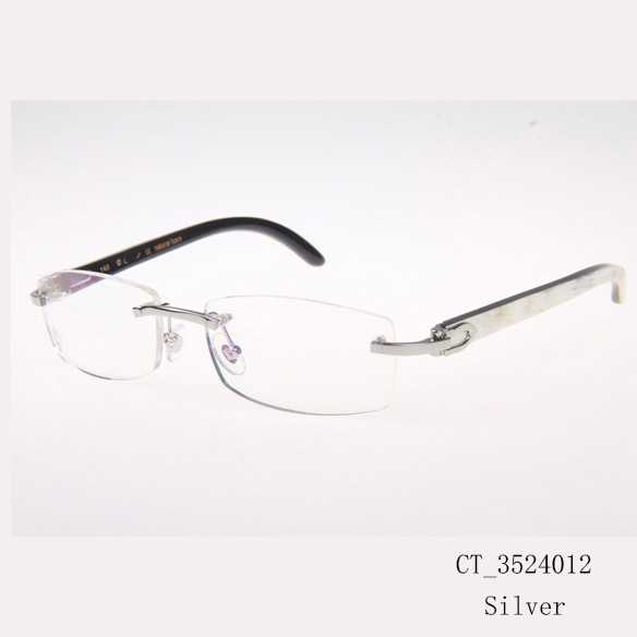 Cartier CT_3524012 White Mix Black Buffalo Eyeglasses In Silver - DesignerGu