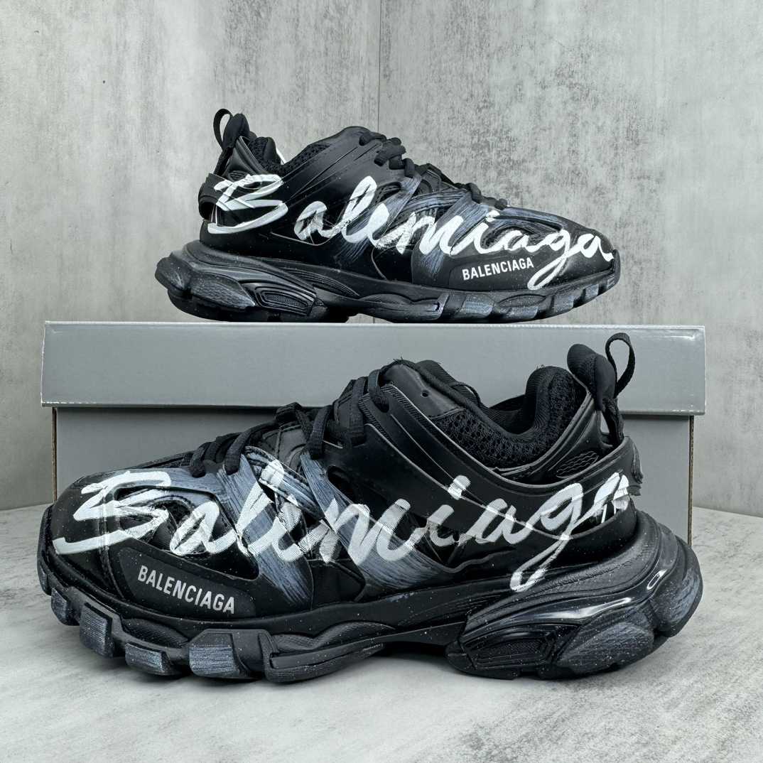 Balenciaga Track Signature Sneaker In Black And White - DesignerGu