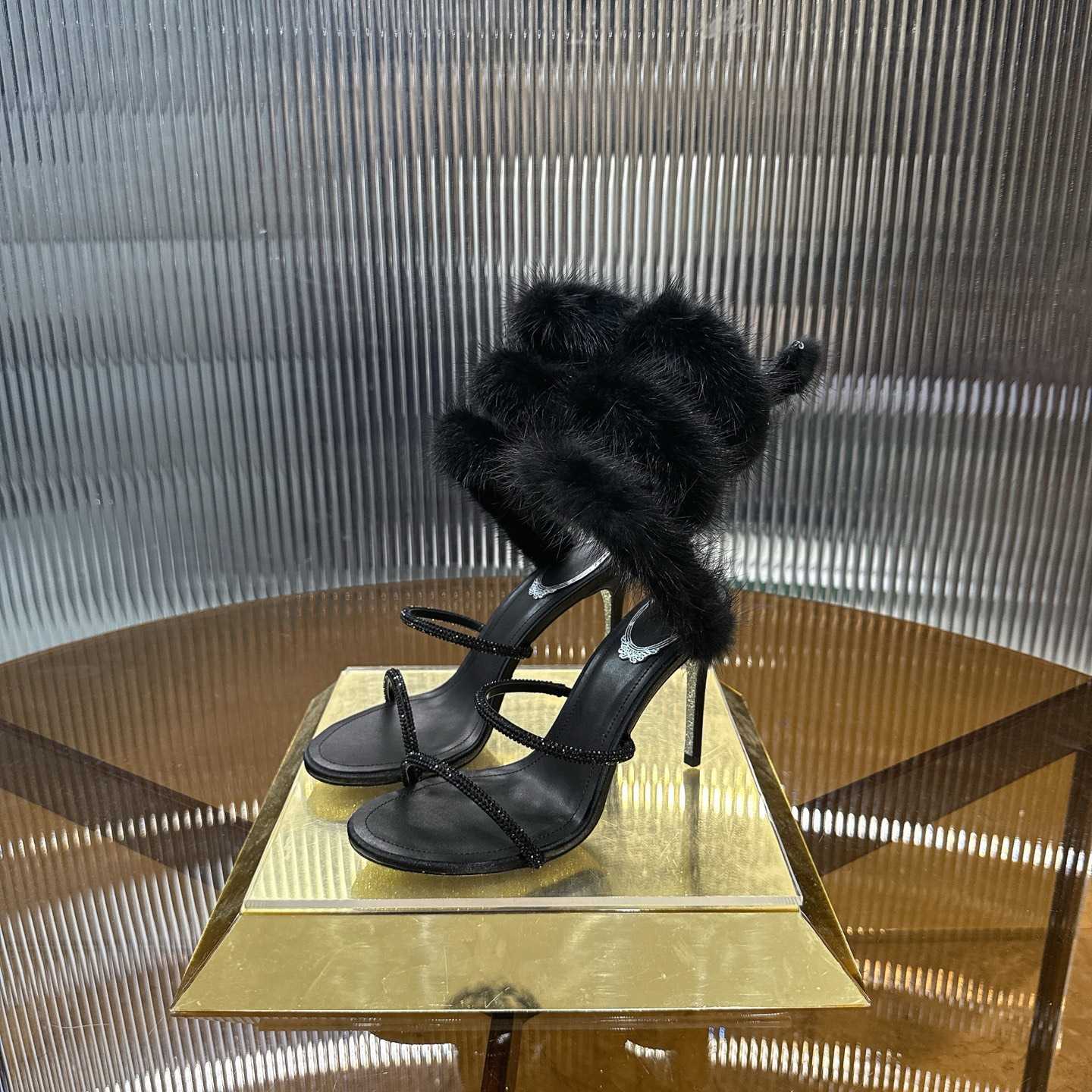 Rene Caovilla Lapin Fur-embellished 95mm Sandal   - DesignerGu