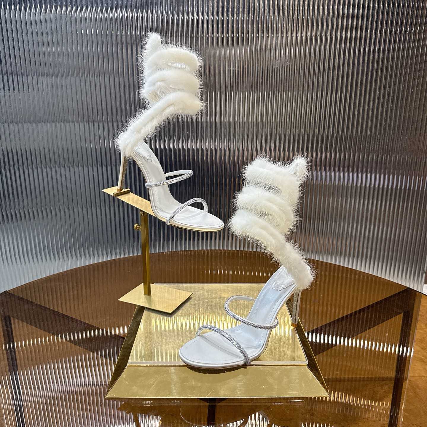 Rene Caovilla Lapin Fur-embellished 95mm Sandal   - DesignerGu