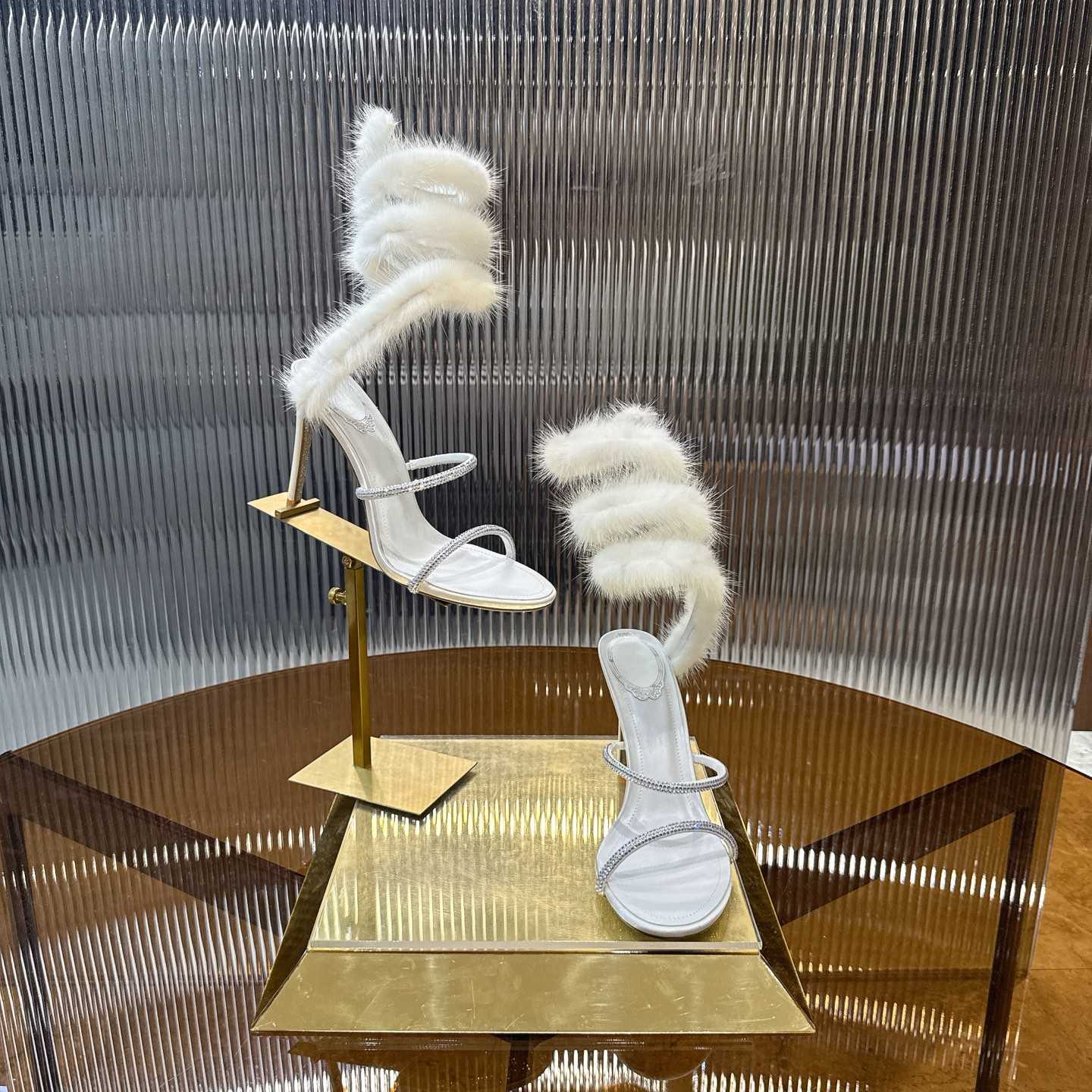 Rene Caovilla Lapin Fur-embellished 95mm Sandal   - DesignerGu